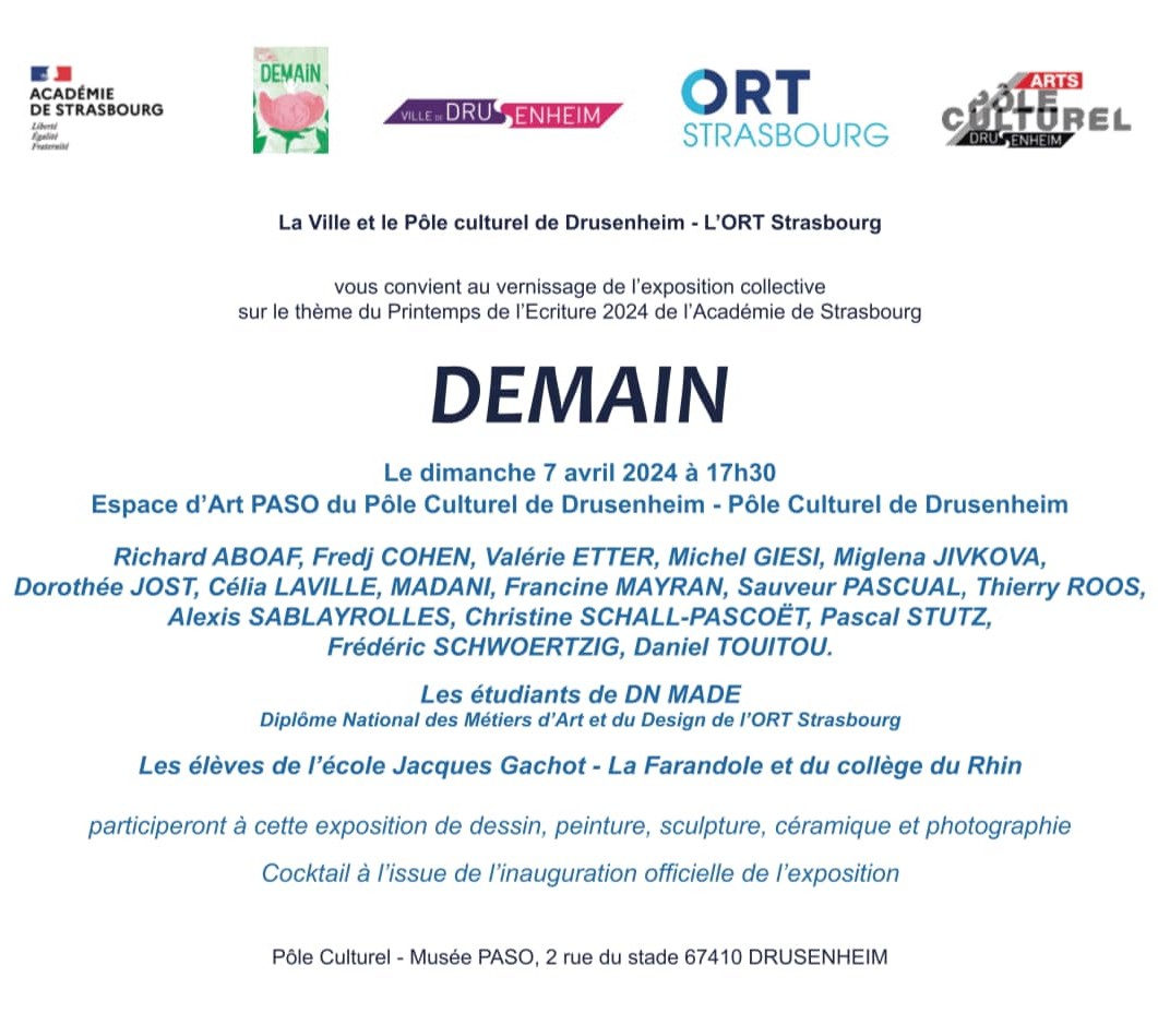 DRUSENHEIM. Demain. Exposition collective.  Avril 2024