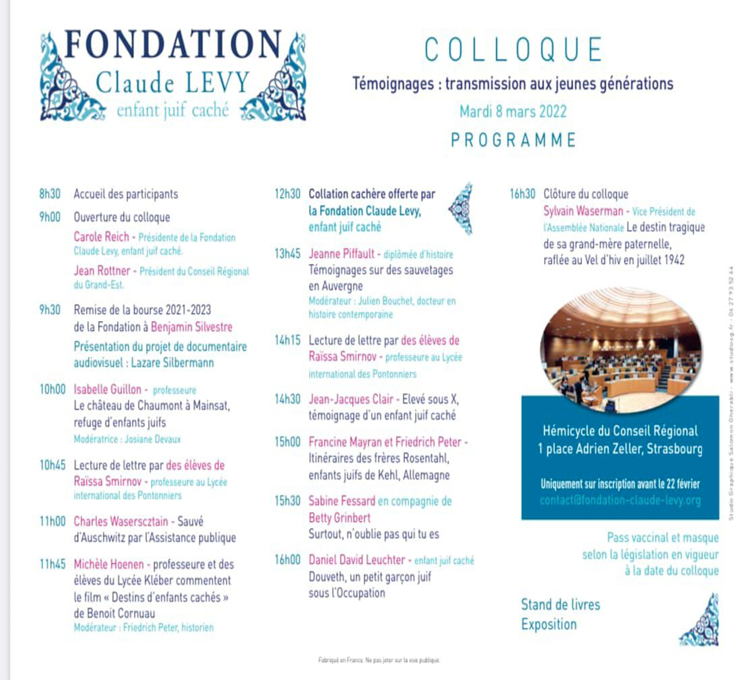 STRASBOURG. Colloque Fondation Claude Levy, enfant juif caché