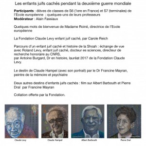 ECOLE EUROPÉENNE STRASBOURG. Fondation Claude Lévy enfant juif caché