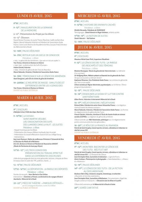 Programme de la semaine de la mémoire
